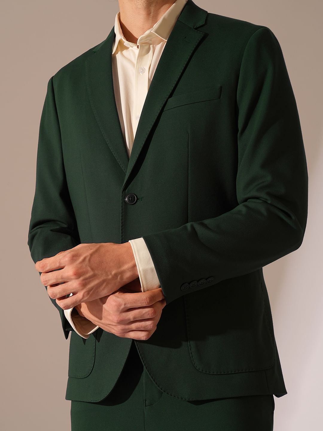 Dark Green Jersey Suit-Set Blazer