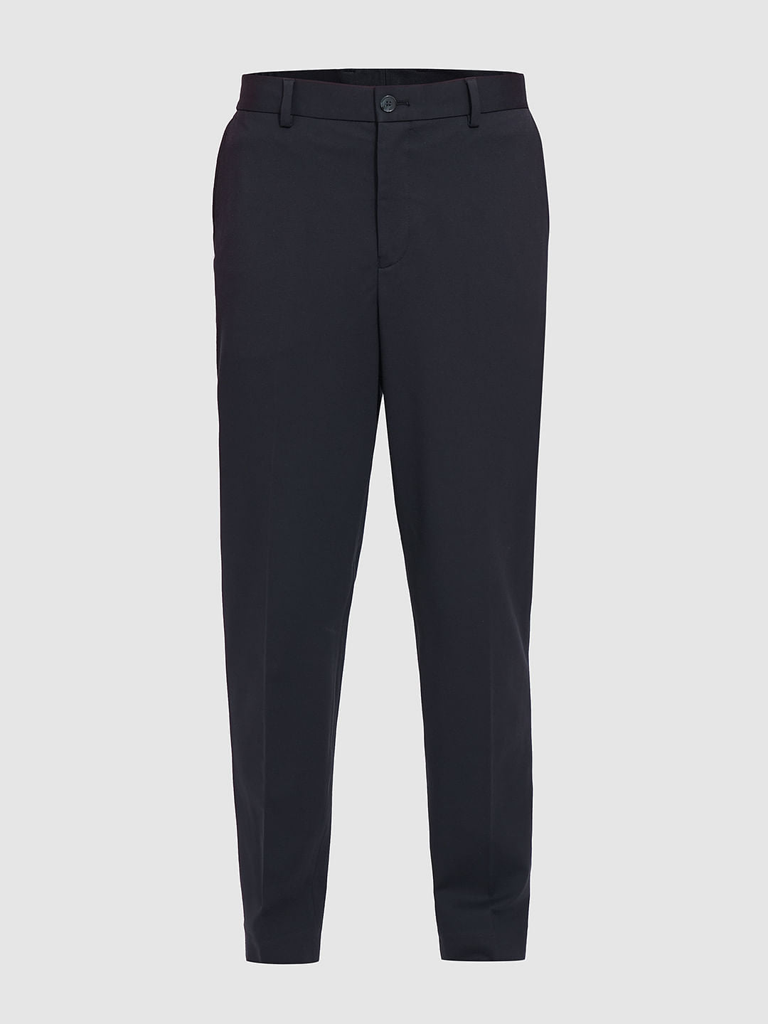 Navy Blue Nylon Blend Tailored Trousers