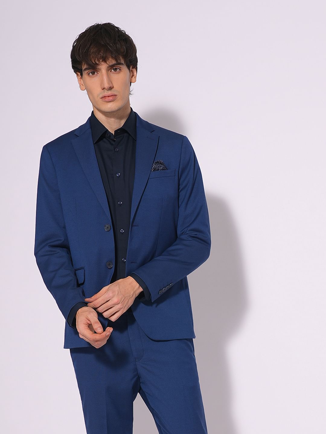 Dark Blue Structured Suit-Set Blazer