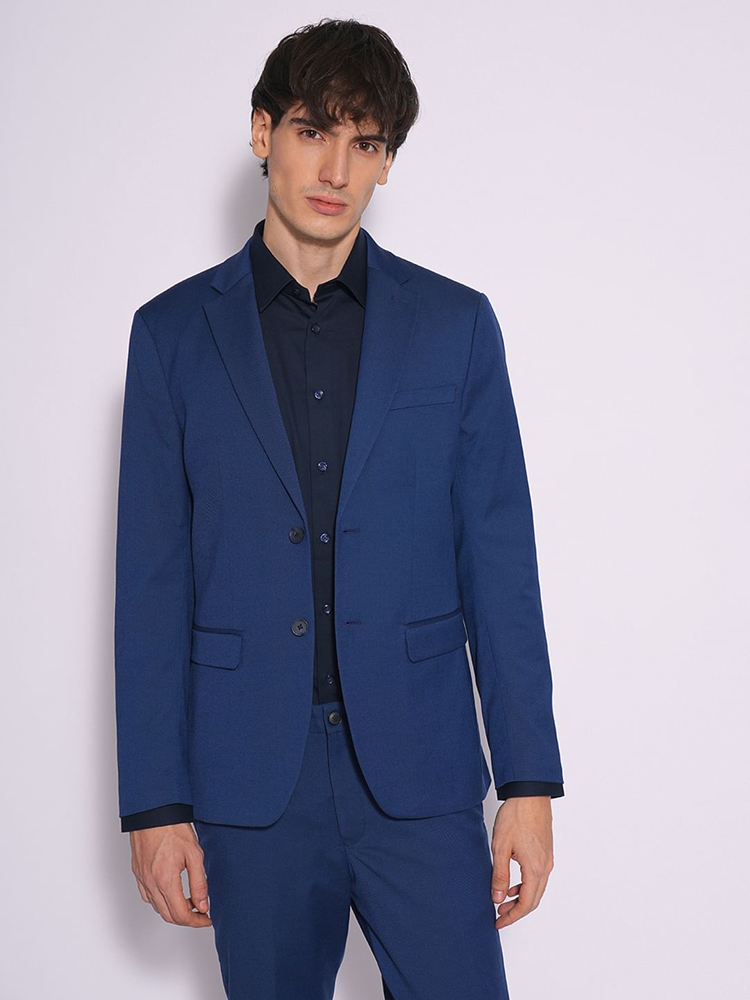 Dark Blue Structured Suit-Set Blazer