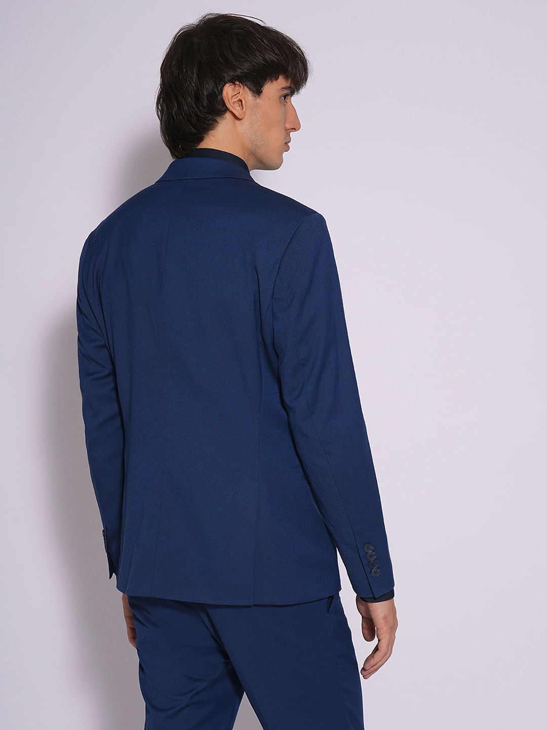 Dark Blue Structured Suit-Set Blazer