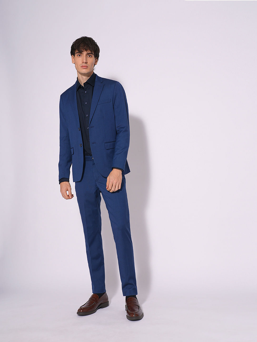 Dark Blue Structured Suit-Set Blazer