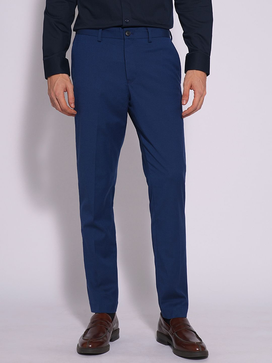 Dark Blue Structured Suit-Set Trousers