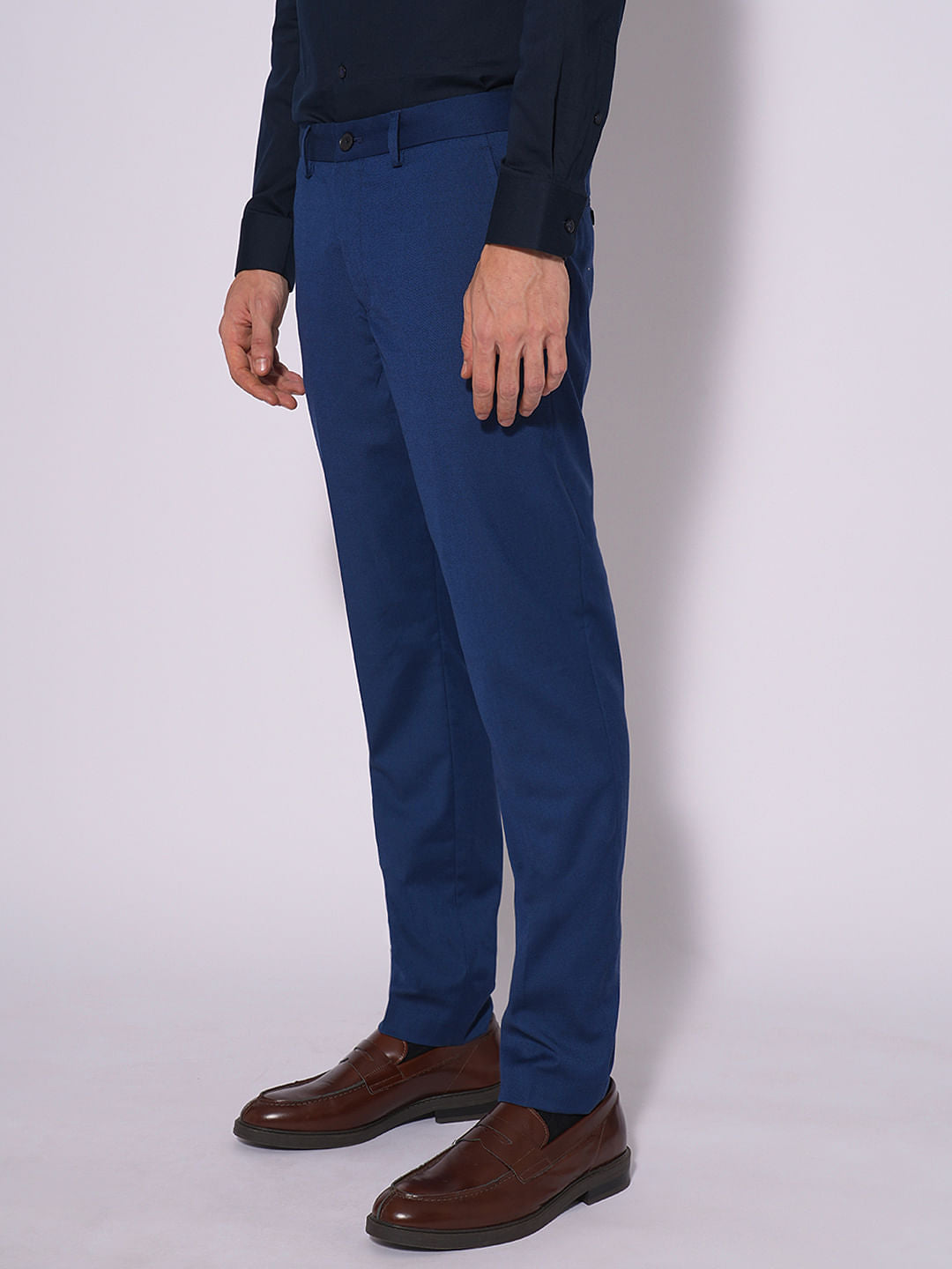 Dark Blue Structured Suit-Set Trousers