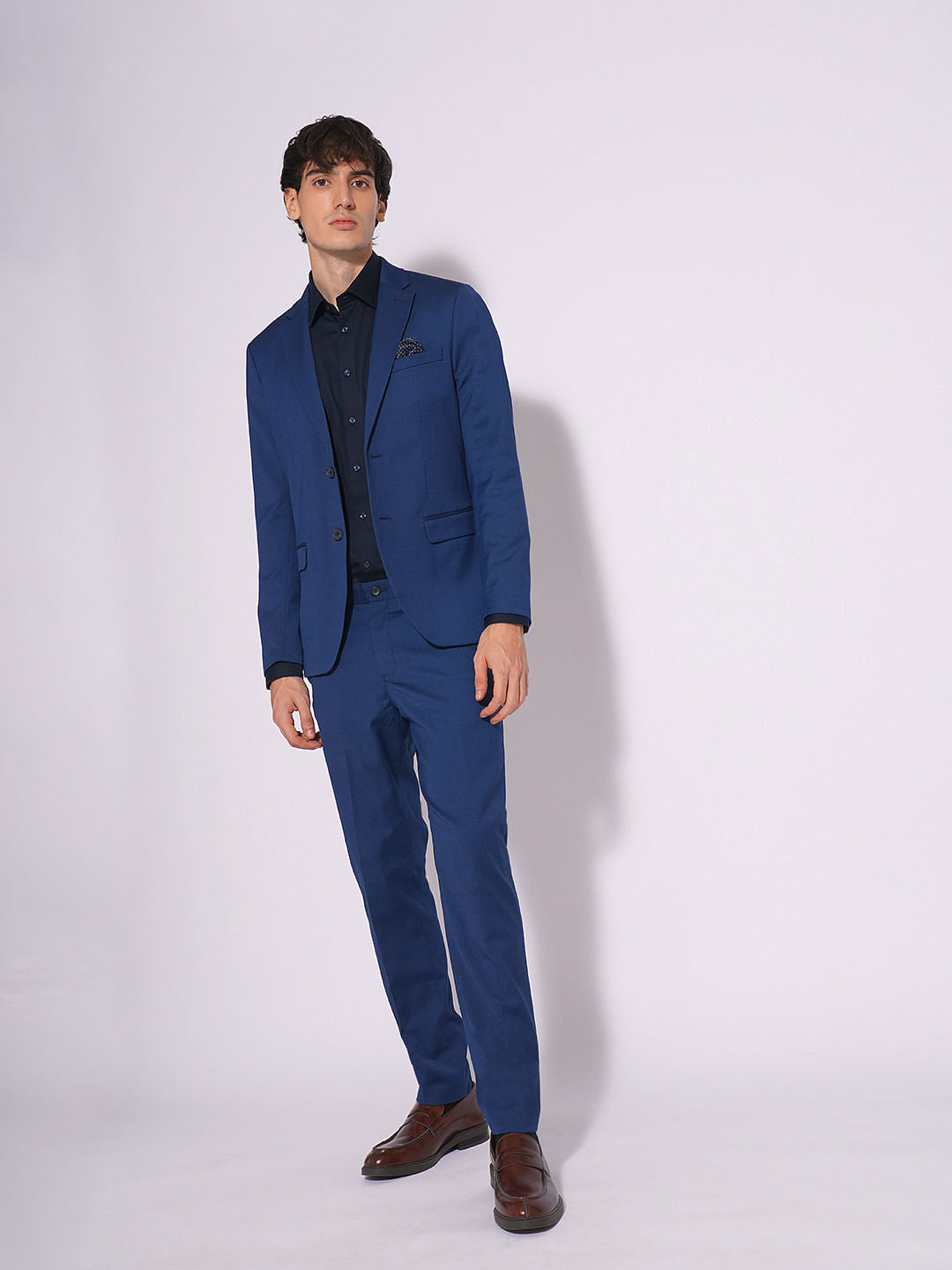 Dark Blue Structured Suit-Set Trousers