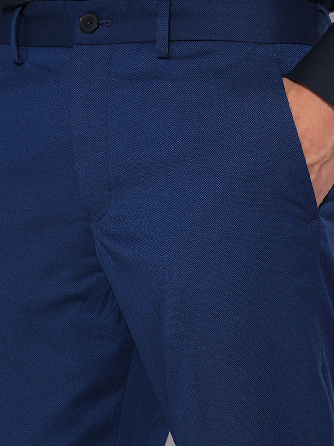 Dark Blue Structured Suit-Set Trousers