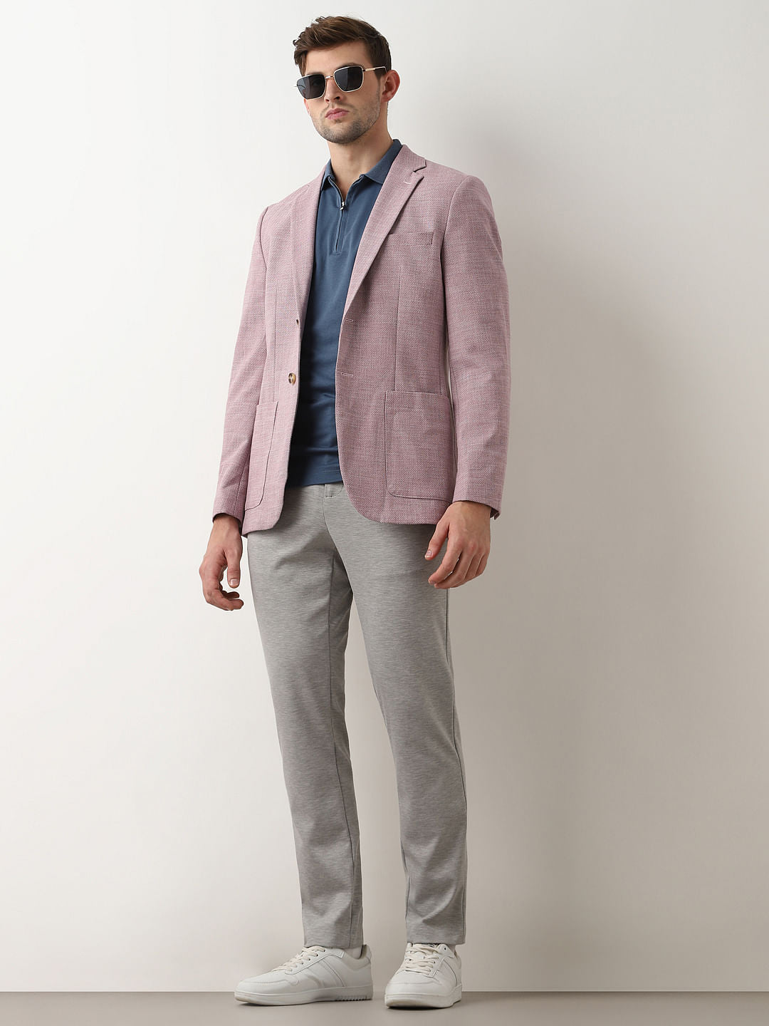 Grey Mid Rise Slim Knitted Trousers