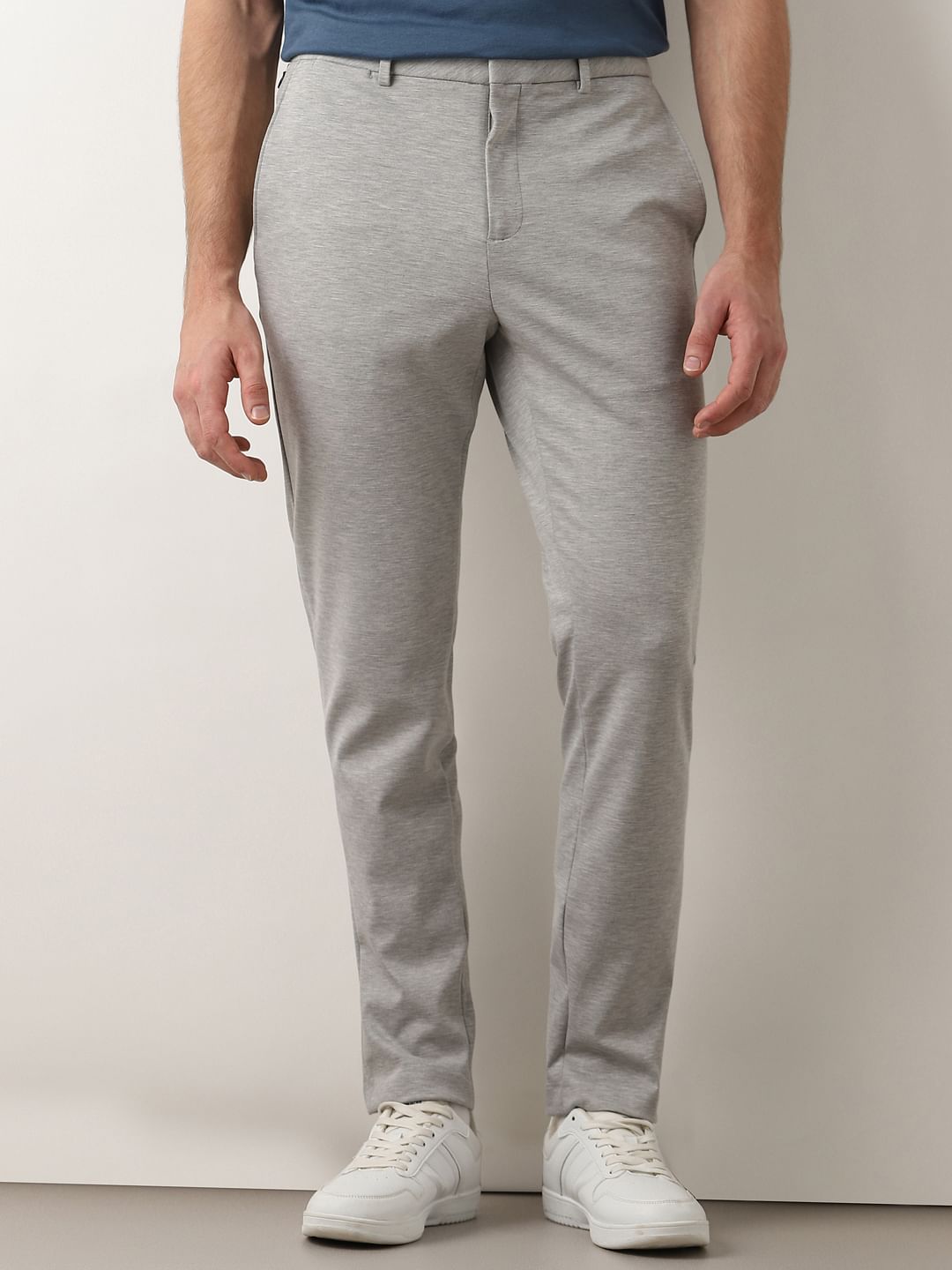 Grey Mid Rise Slim Knitted Trousers
