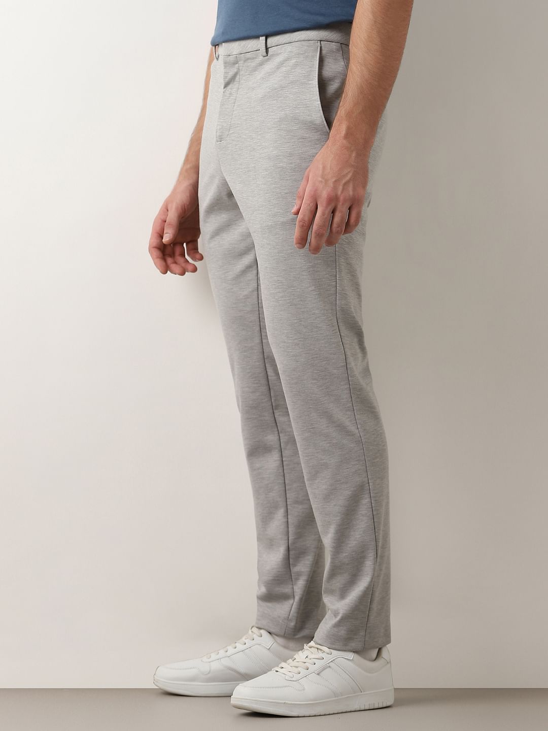 Grey Mid Rise Slim Knitted Trousers