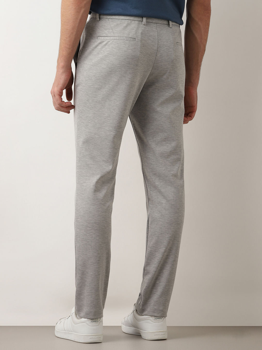Grey Mid Rise Slim Knitted Trousers