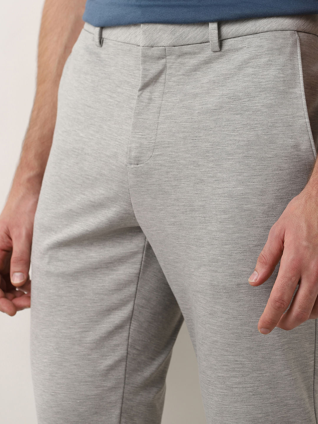 Grey Mid Rise Slim Knitted Trousers