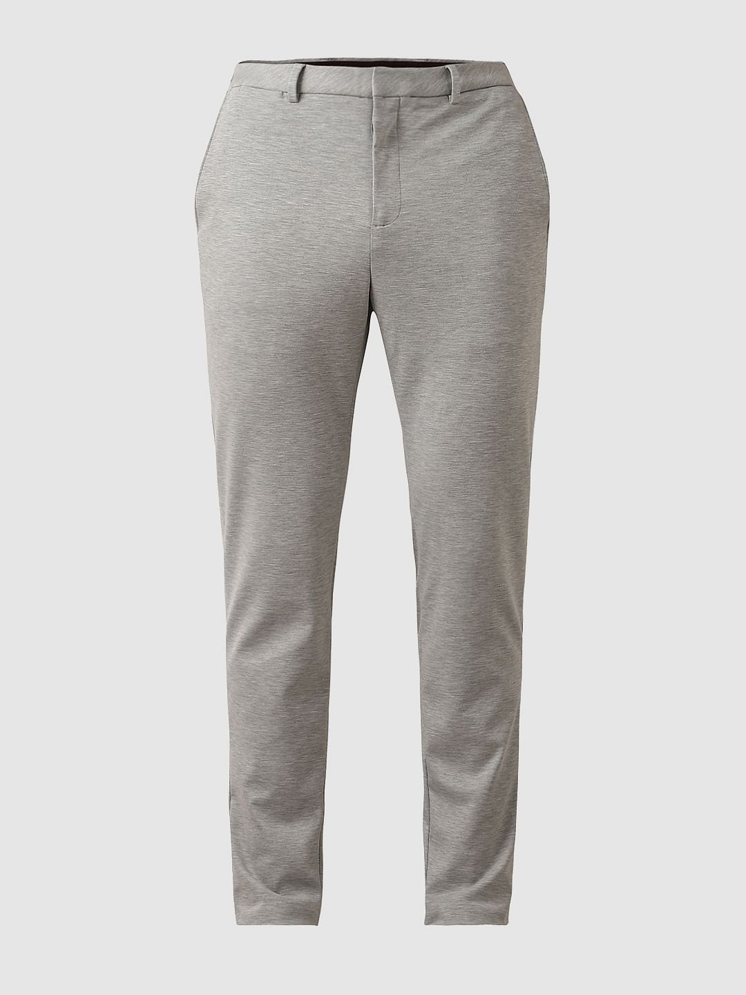 Grey Mid Rise Slim Knitted Trousers