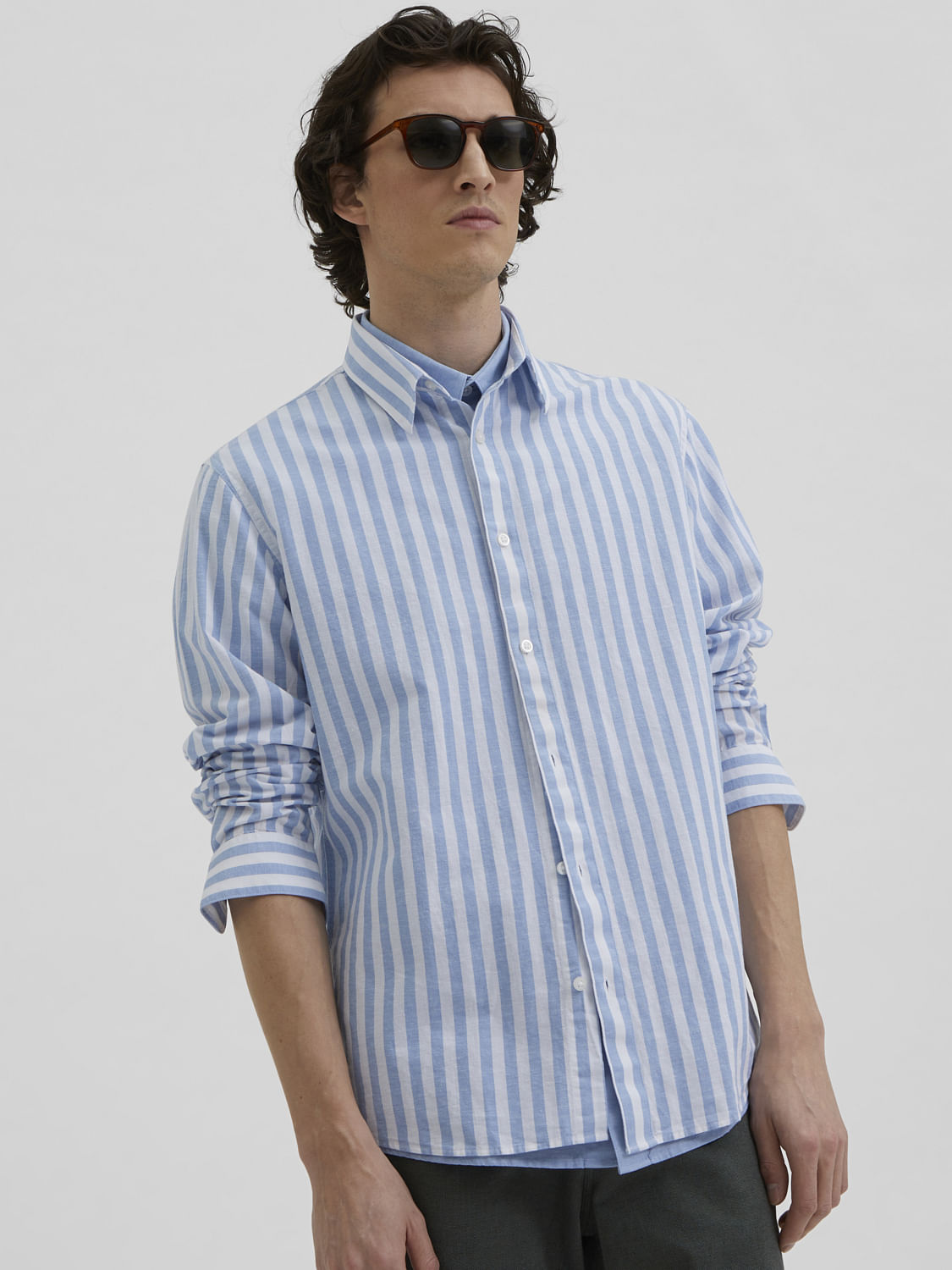 Blue Striped Full Sleeves Shirt