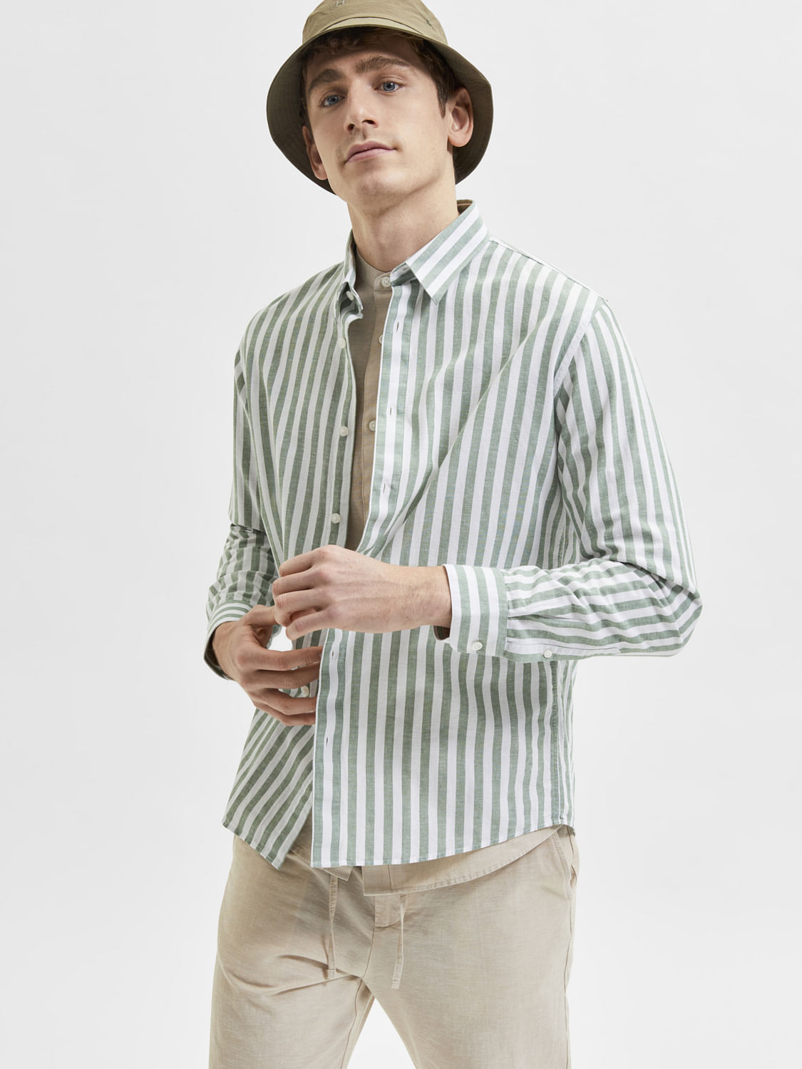 Green Striped Full Sleeves Shirt
