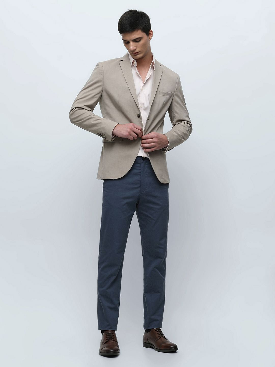 Blue Mid Rise Slim Fit Pants