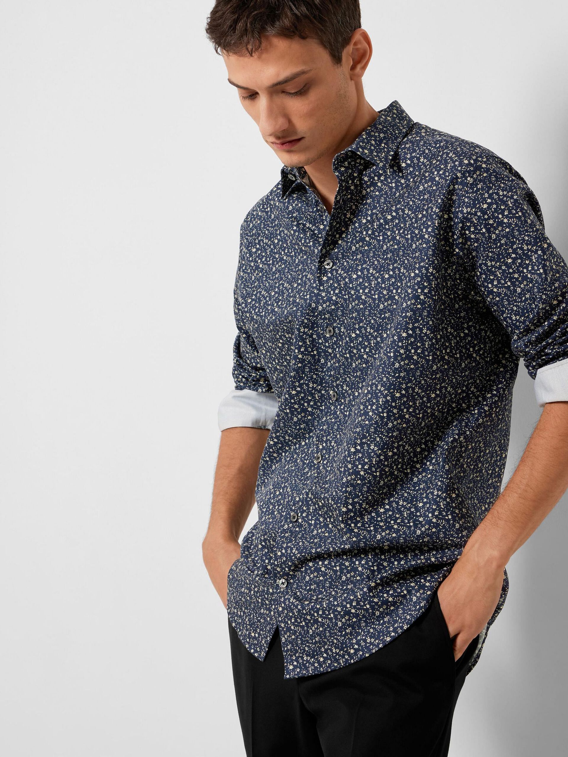 Blue Printed Full Sleeves Shirt