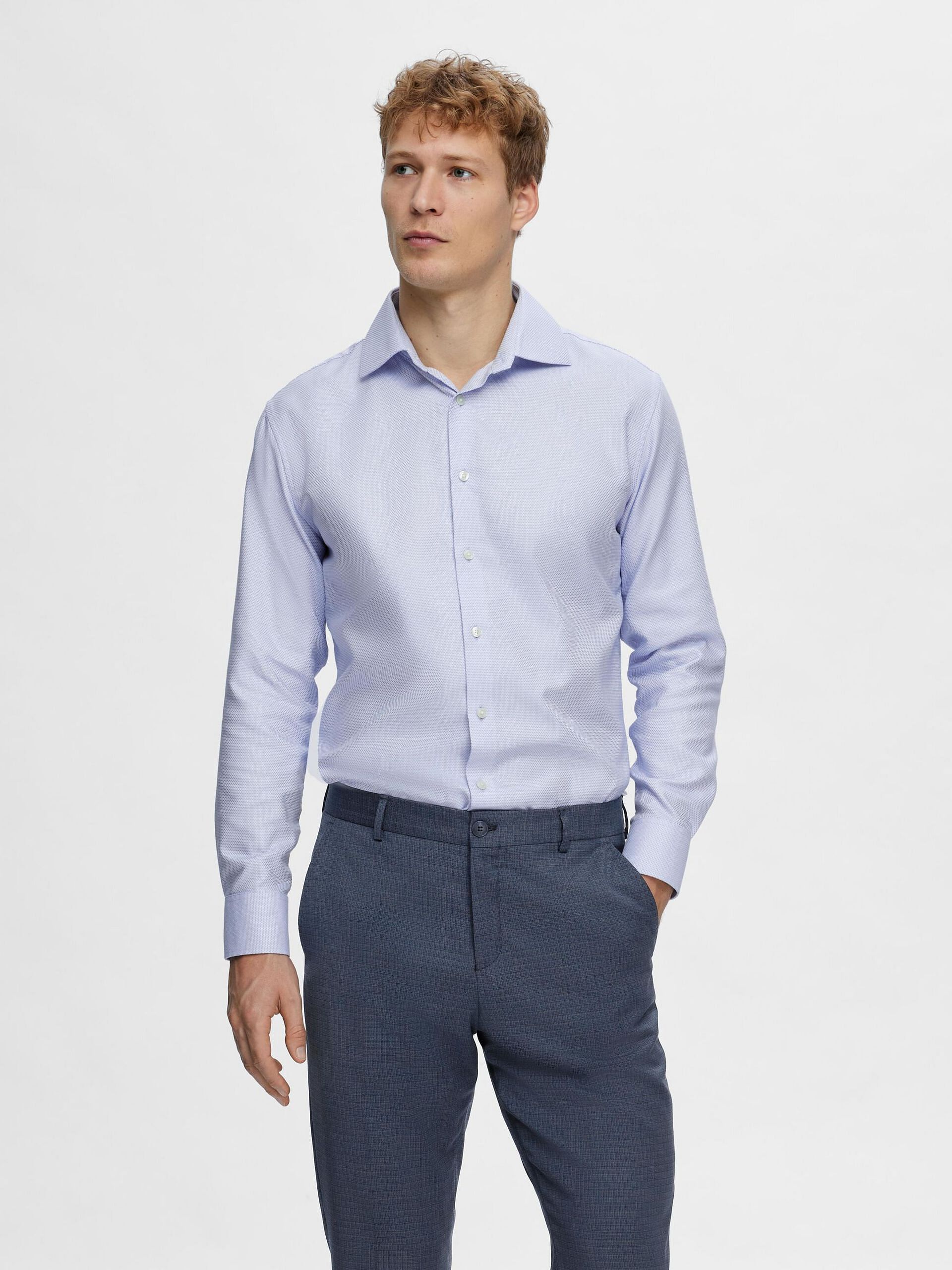 Blue Wrinkle Free Full Sleeves Shirt