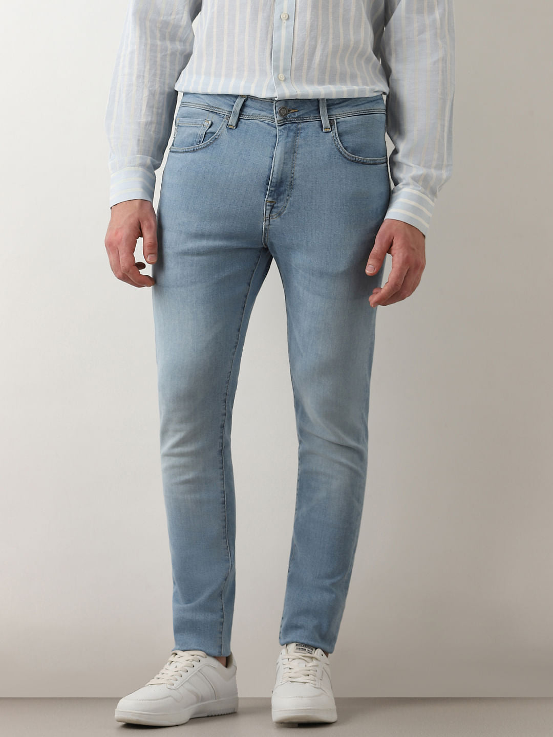 Blue Mid Rise Leon Slim Fit Jeans