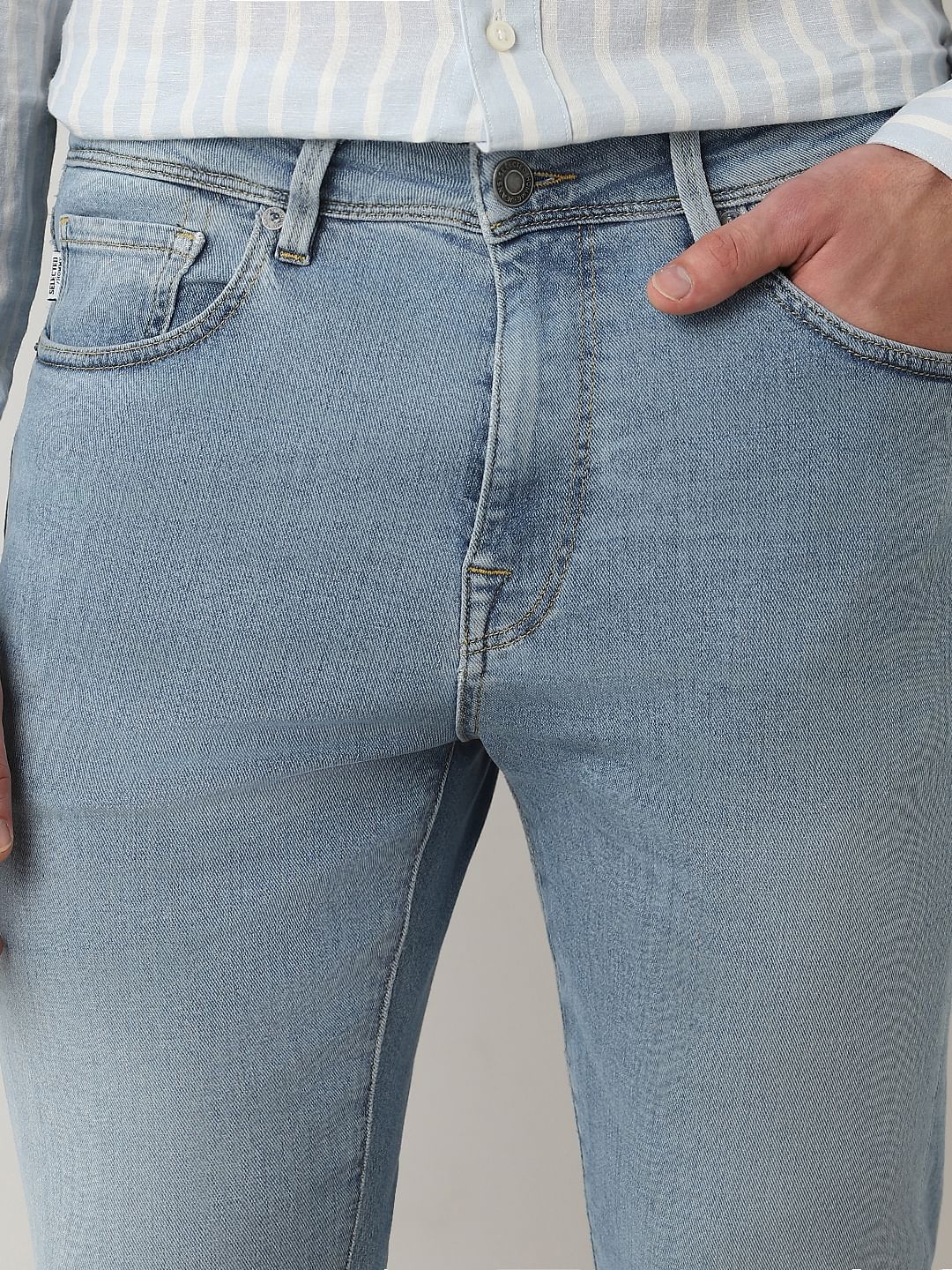 Blue Mid Rise Leon Slim Fit Jeans