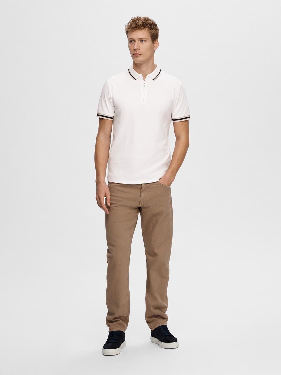 White Cotton Zipped Polo T-shirt