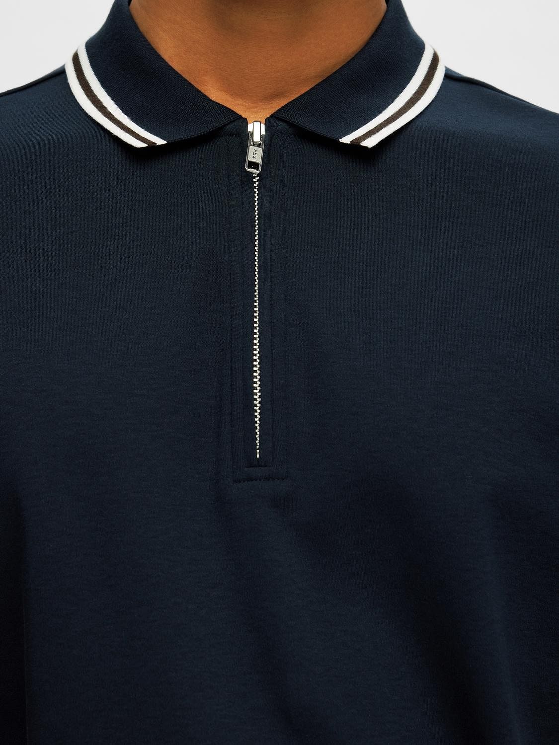 Blue Cotton Zipped Polo T-shirt