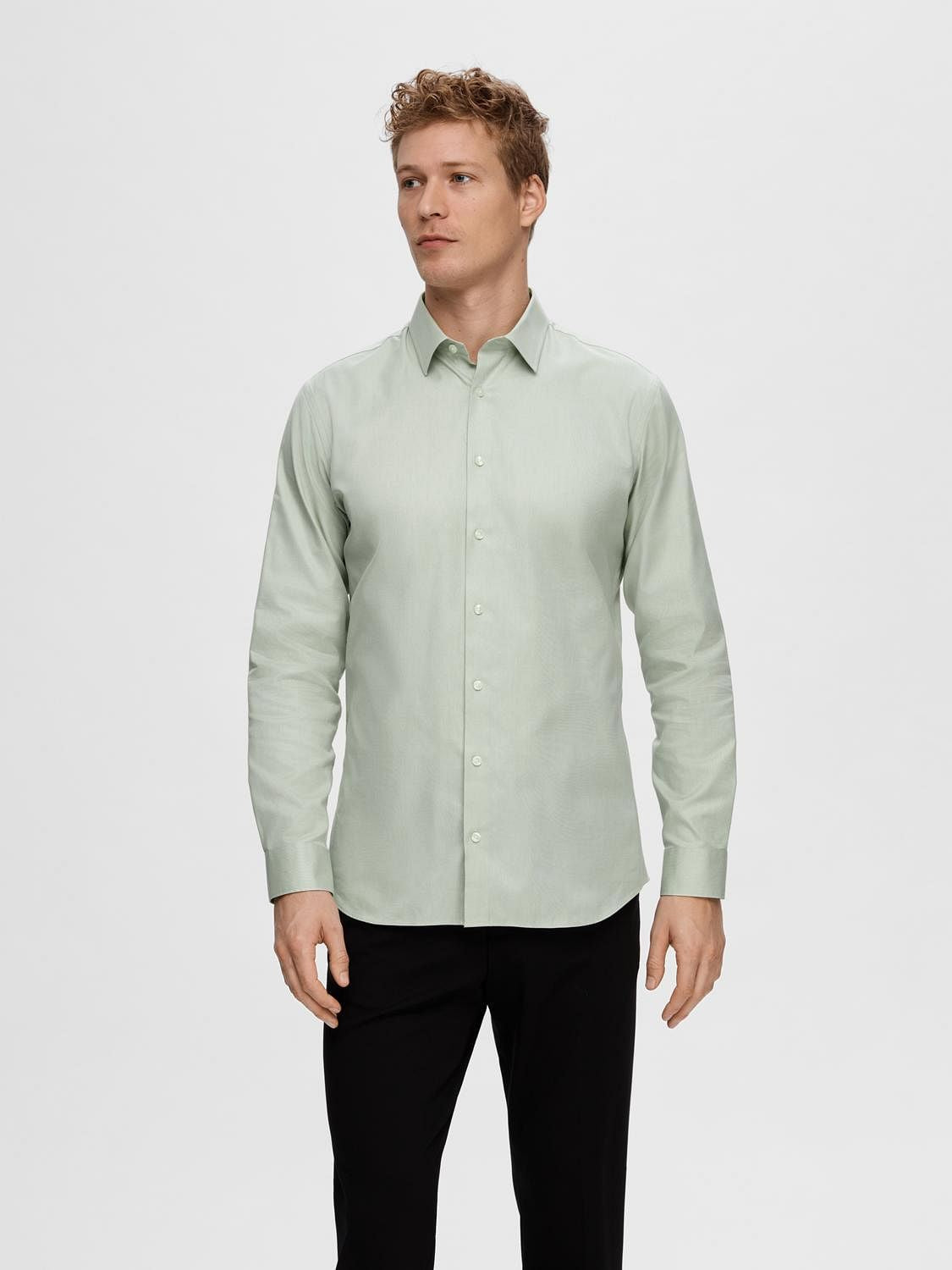 Green Cotton Slim Full Sleeves Shirt