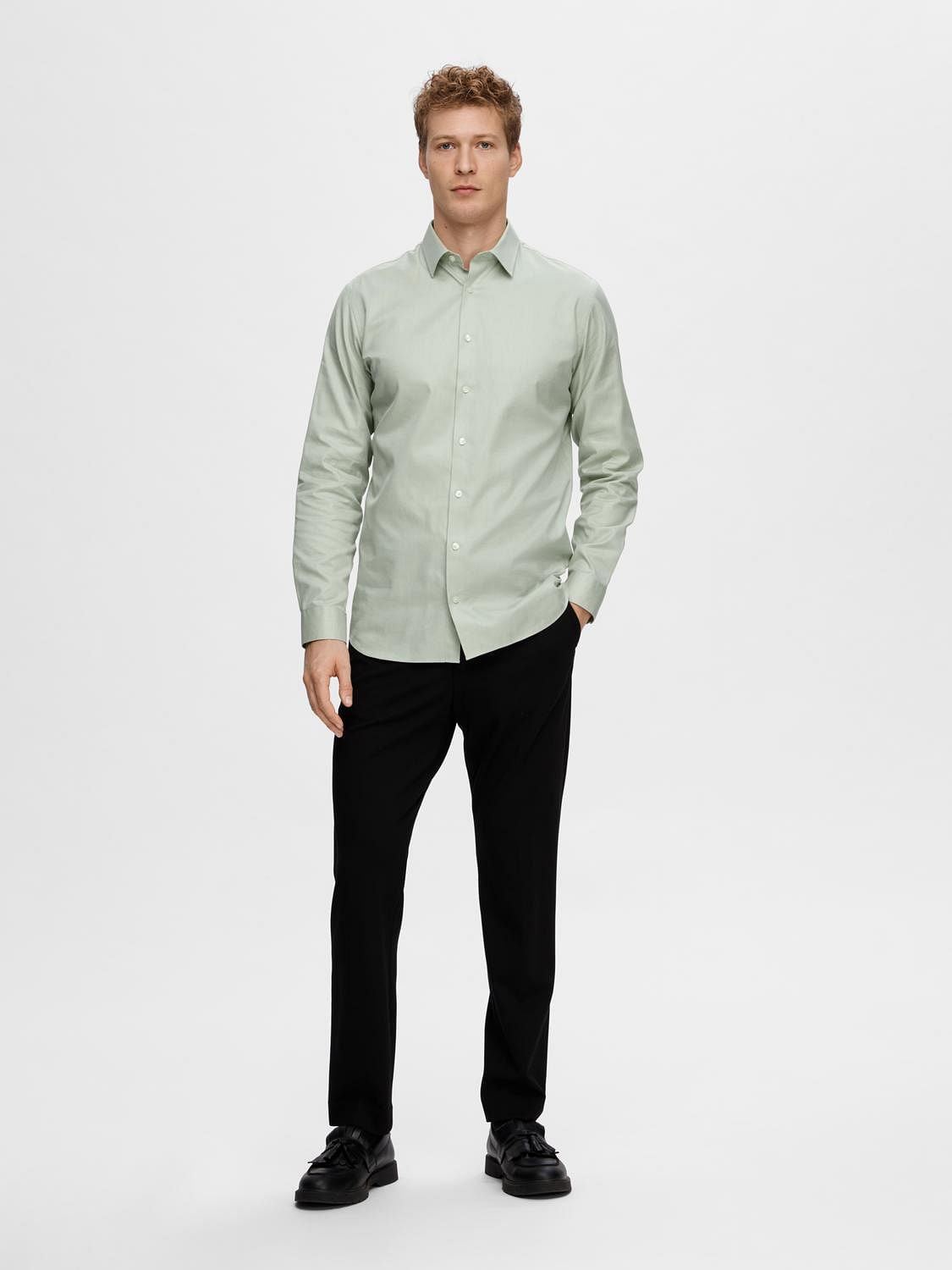 Green Cotton Slim Full Sleeves Shirt