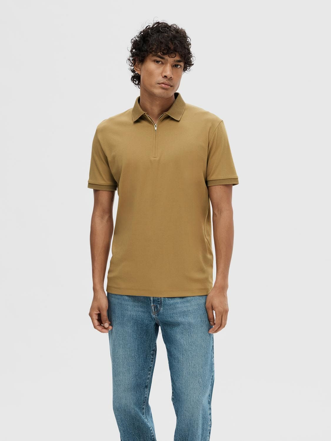 Brown Zip-Up Polo T-shirt
