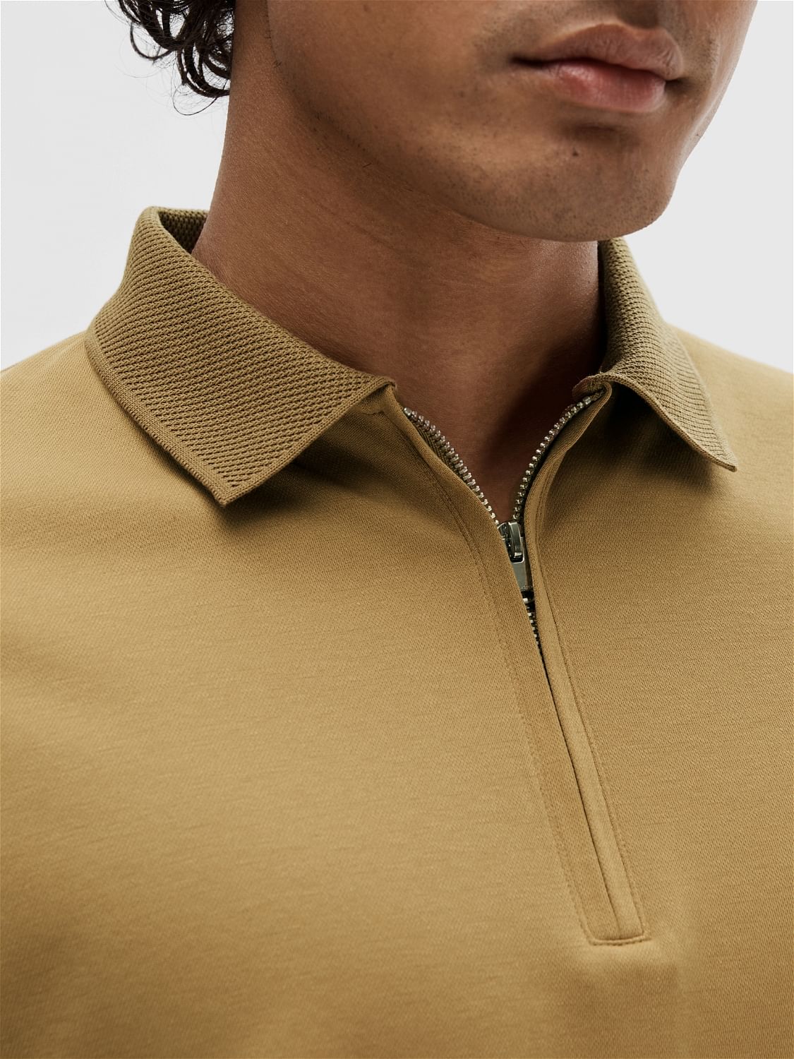 Brown Zip-Up Polo T-shirt