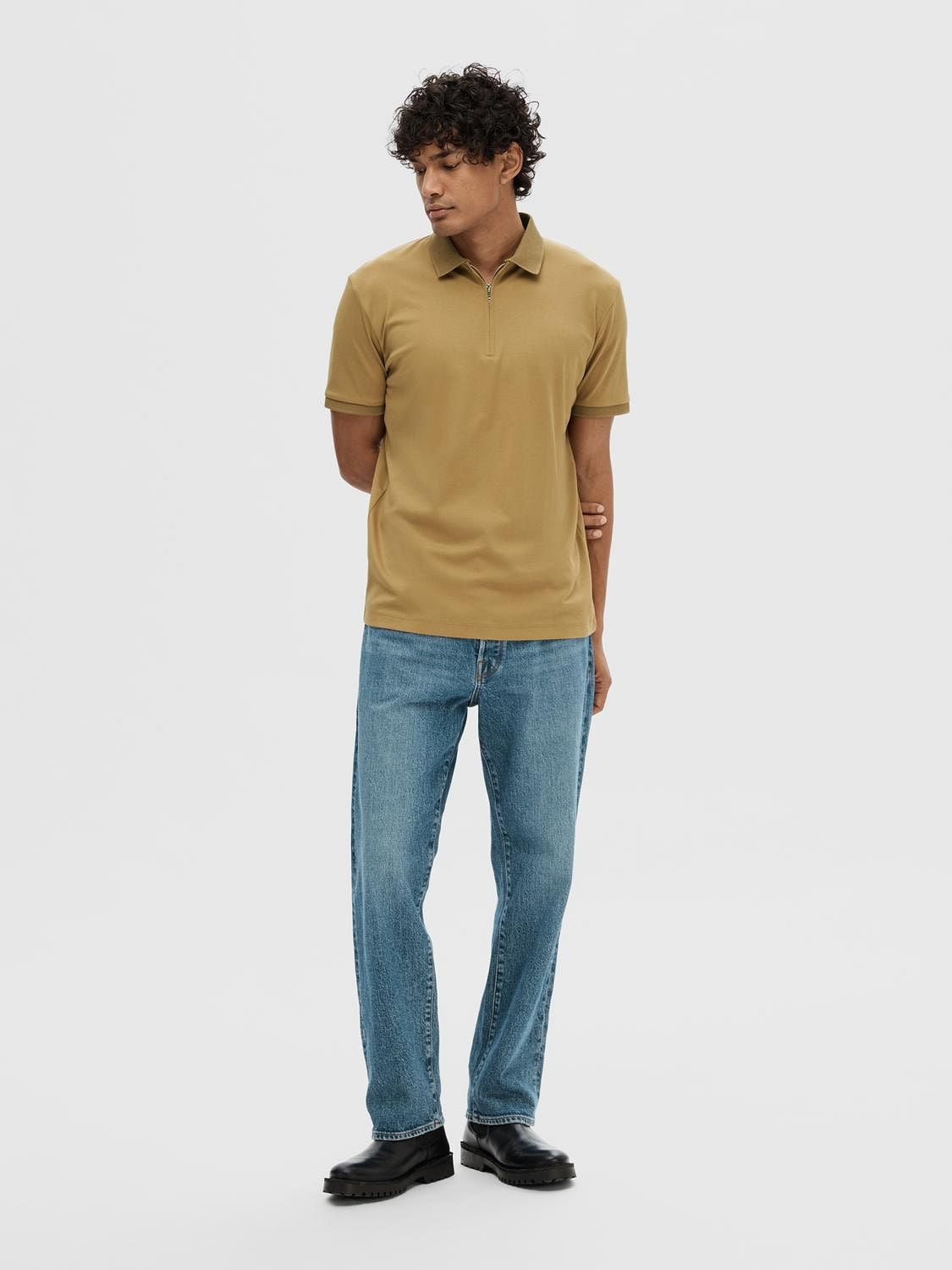 Brown Zip-Up Polo T-shirt