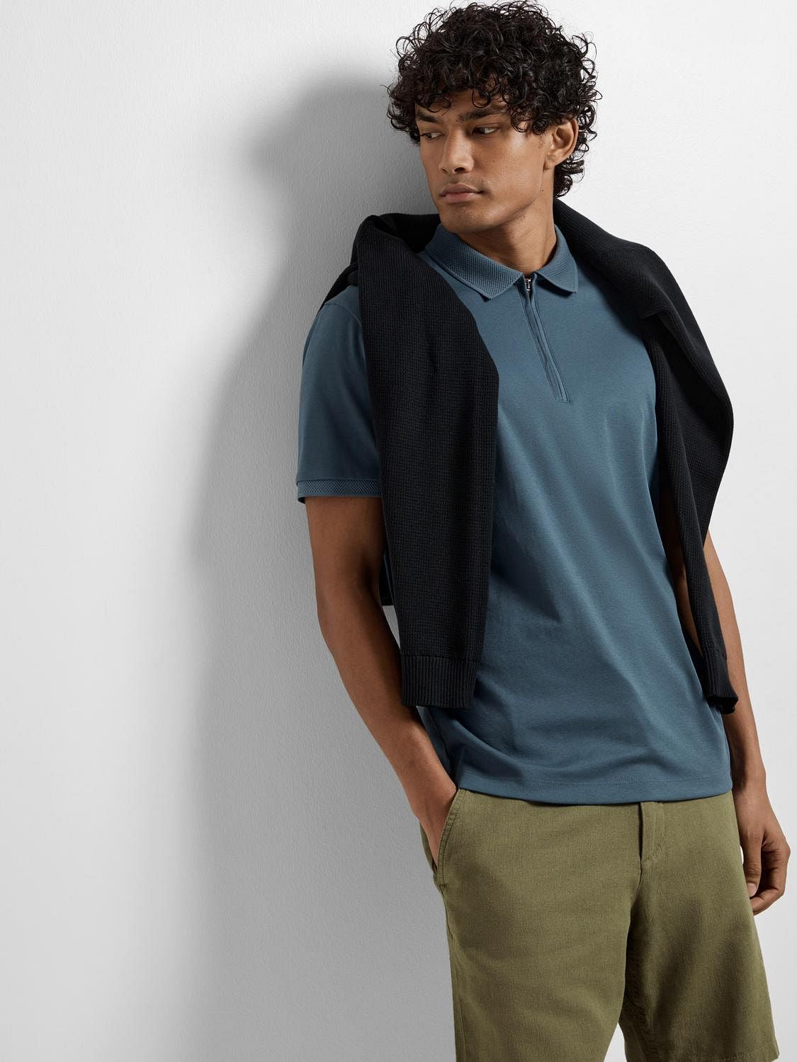 Blue Zip-Up Polo T-shirt