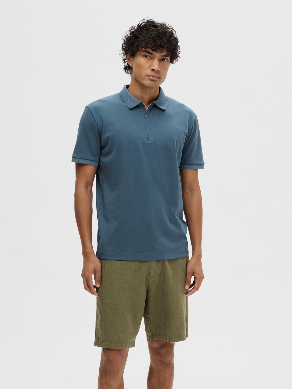 Blue Zip-Up Polo T-shirt