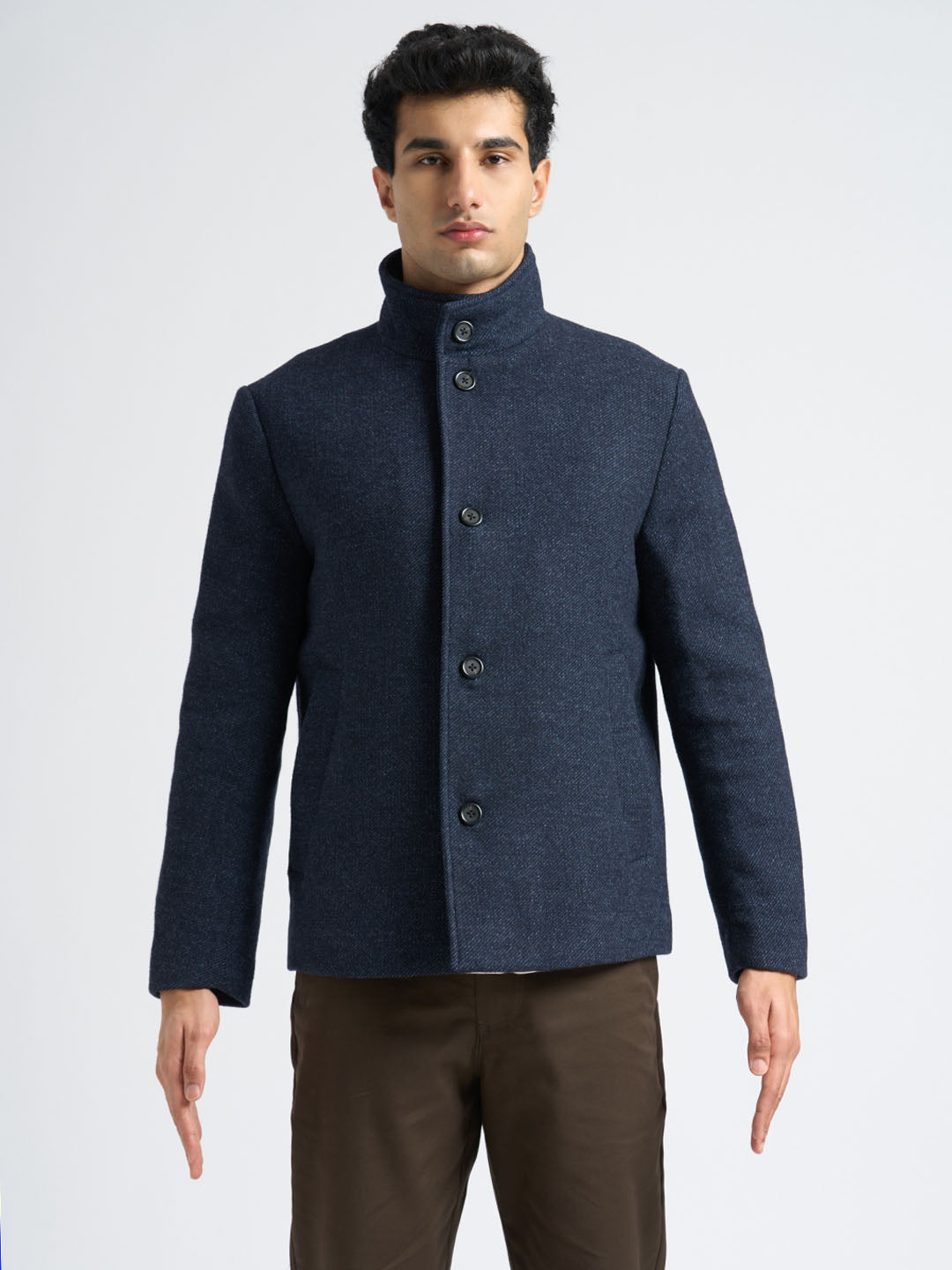 Dark Blue Wool Blend Jacket