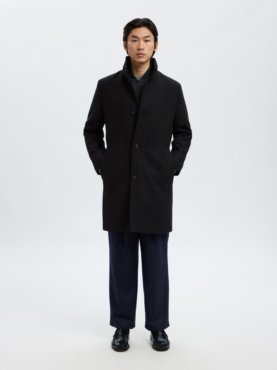 Long Wool Blend Coat - Black