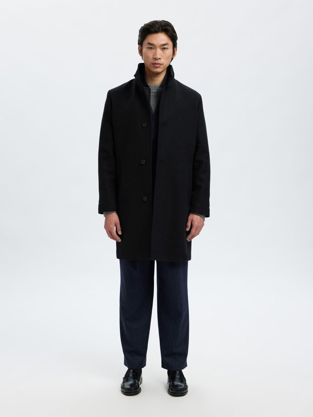 Long Wool Blend Coat - Black