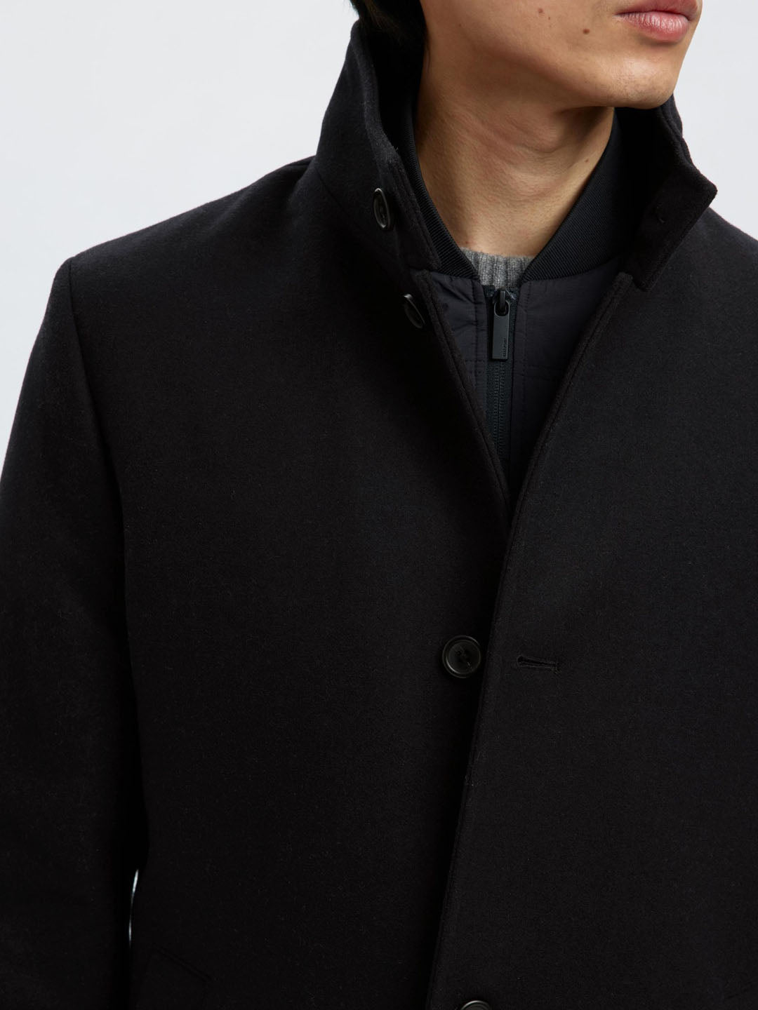 Long Wool Blend Coat - Black