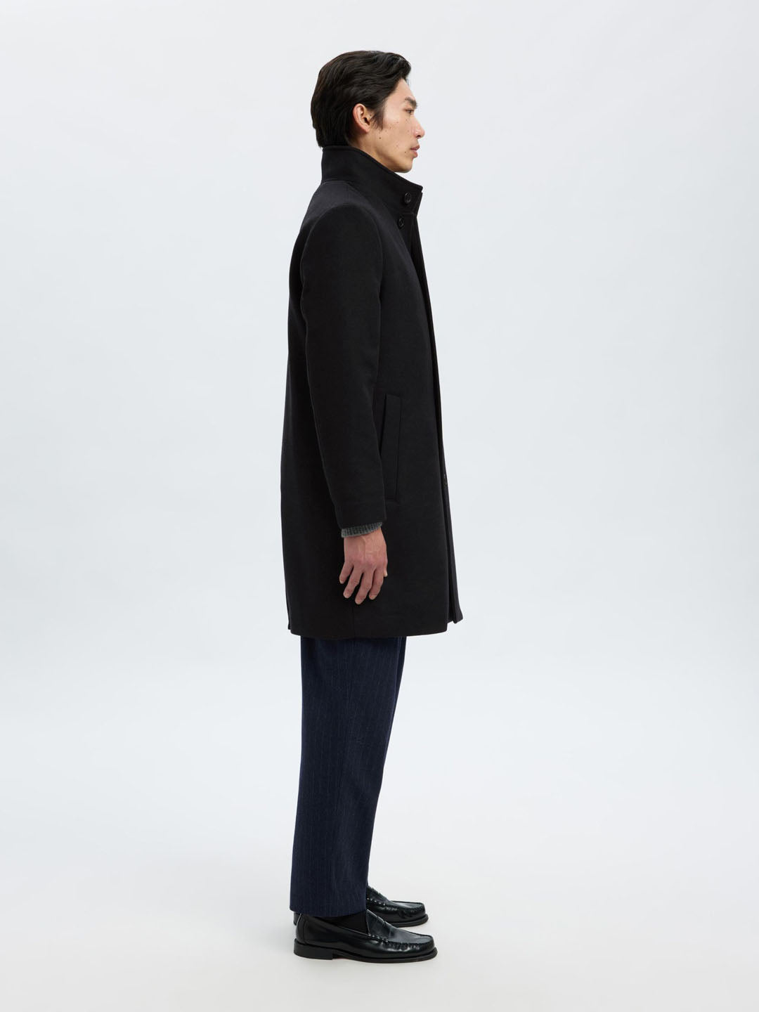 Long Wool Blend Coat - Black