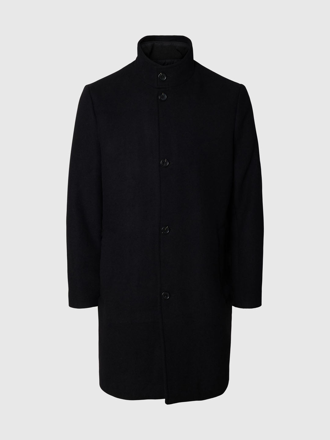 Long Wool Blend Coat - Black