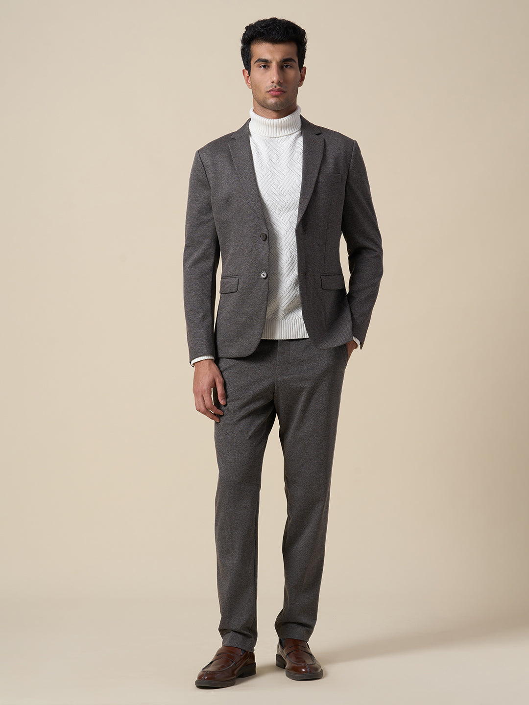 Suit-Set Tailored Jersey Blazer