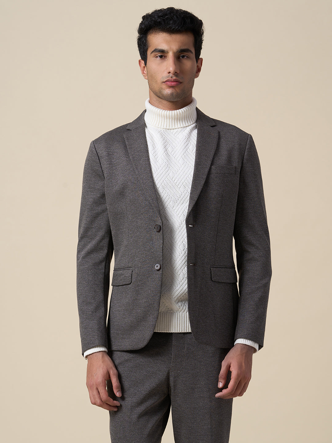Suit-Set Tailored Jersey Blazer