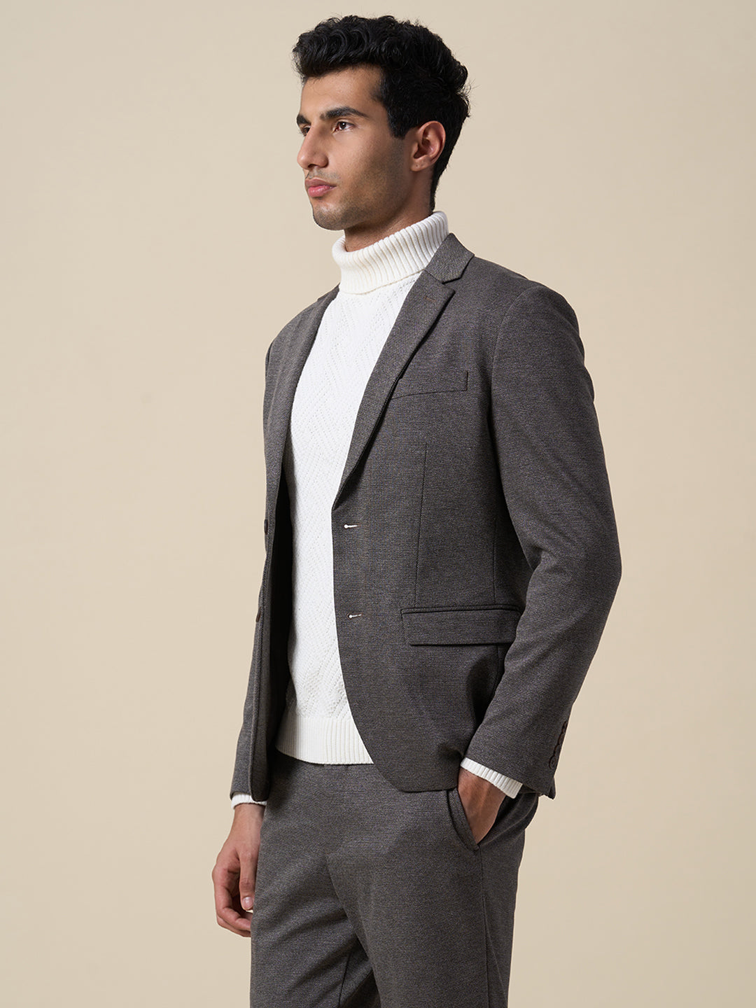 Suit-Set Tailored Jersey Blazer