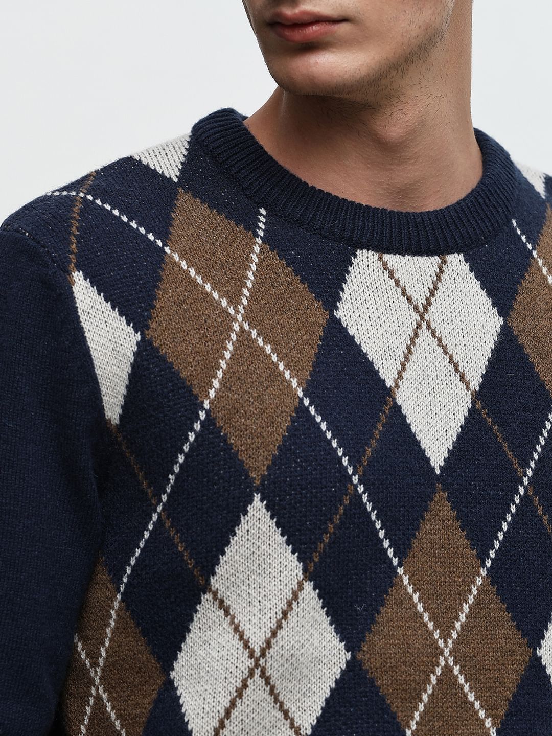 Blue Knitted Argyle Pullover