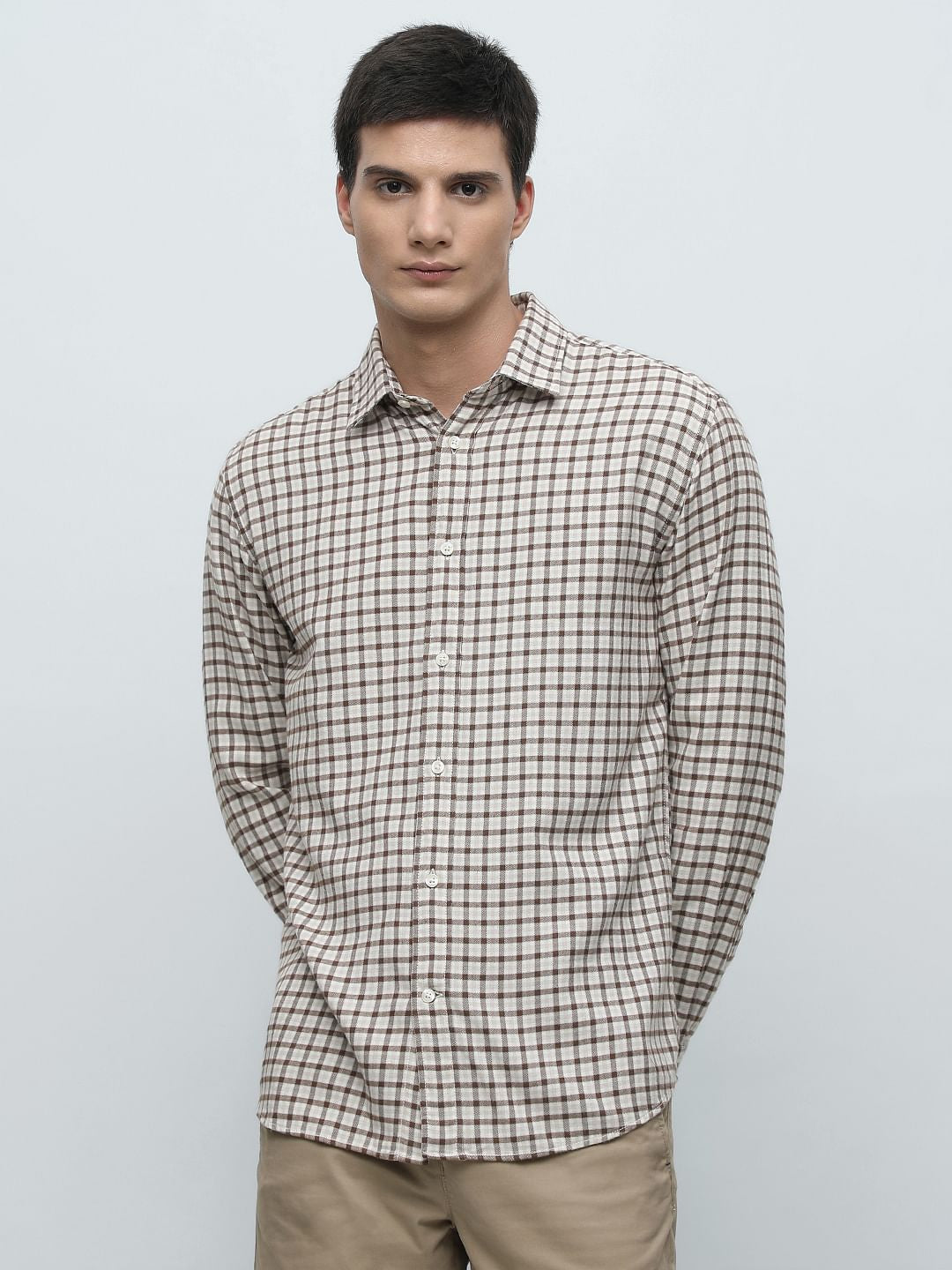 Brown Check Full Sleeves Shirt