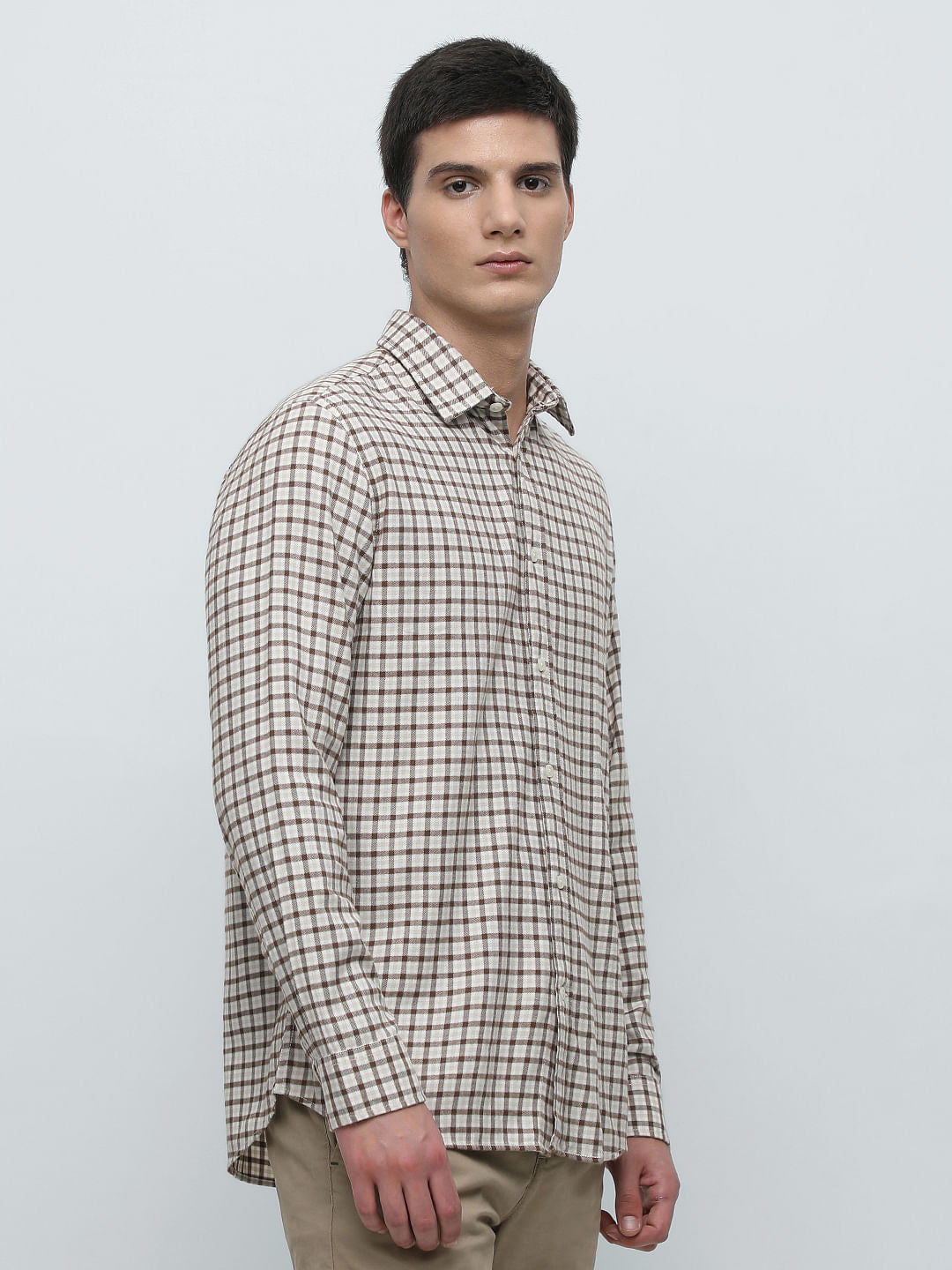 Brown Check Full Sleeves Shirt