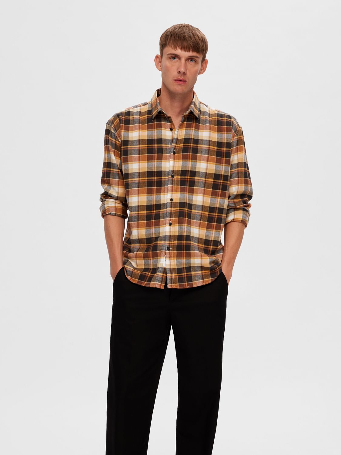 Yellow Check Print Full Sleeves Shirt