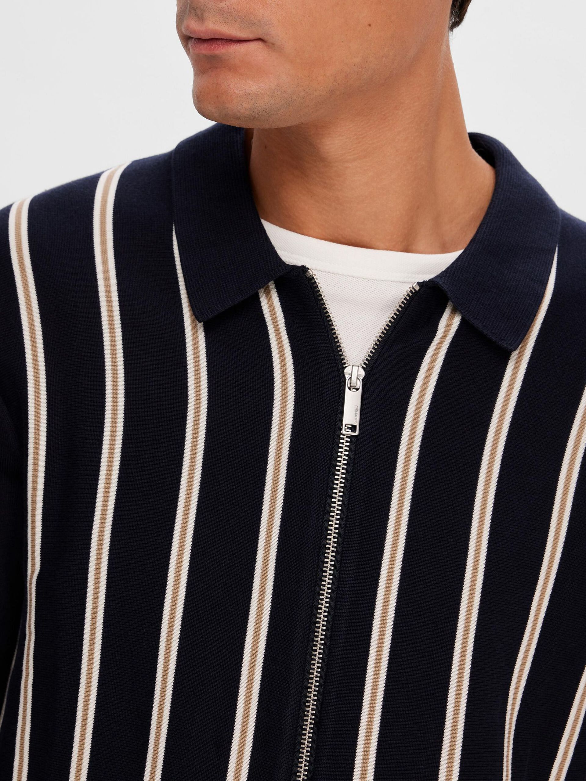 Blue Striped Zip-Up Cardigan