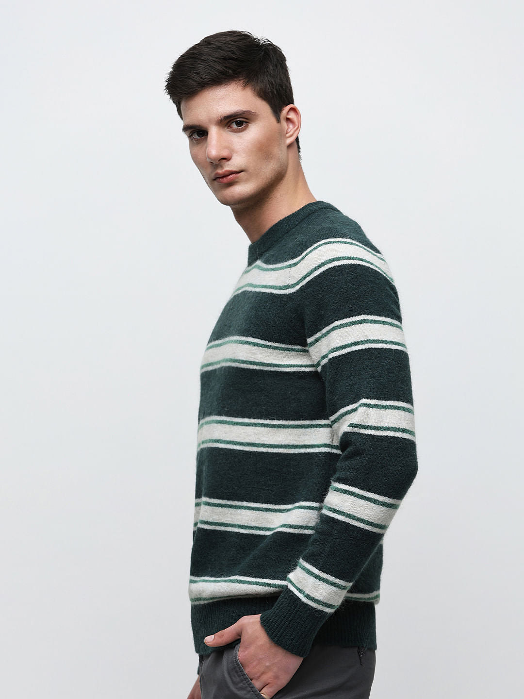Dark Green Striped Pullover
