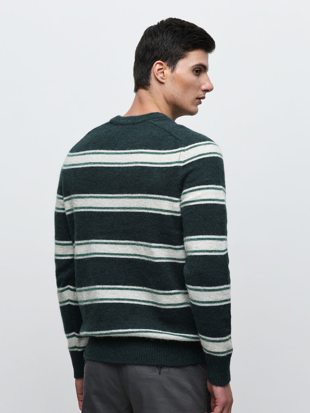 Dark Green Striped Pullover