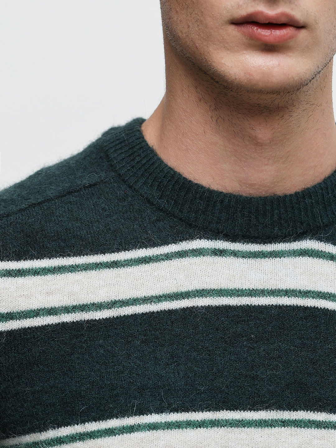 Dark Green Striped Pullover