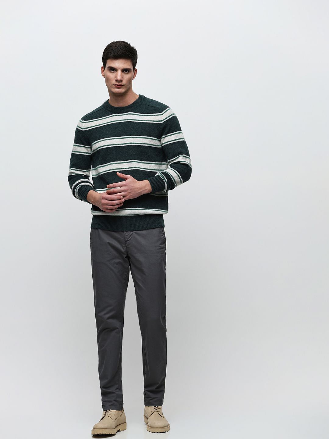 Dark Green Striped Pullover